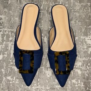 JF Women’s Slip-on Flat Mules, US Size 6, Blue Color - Suede - EUC